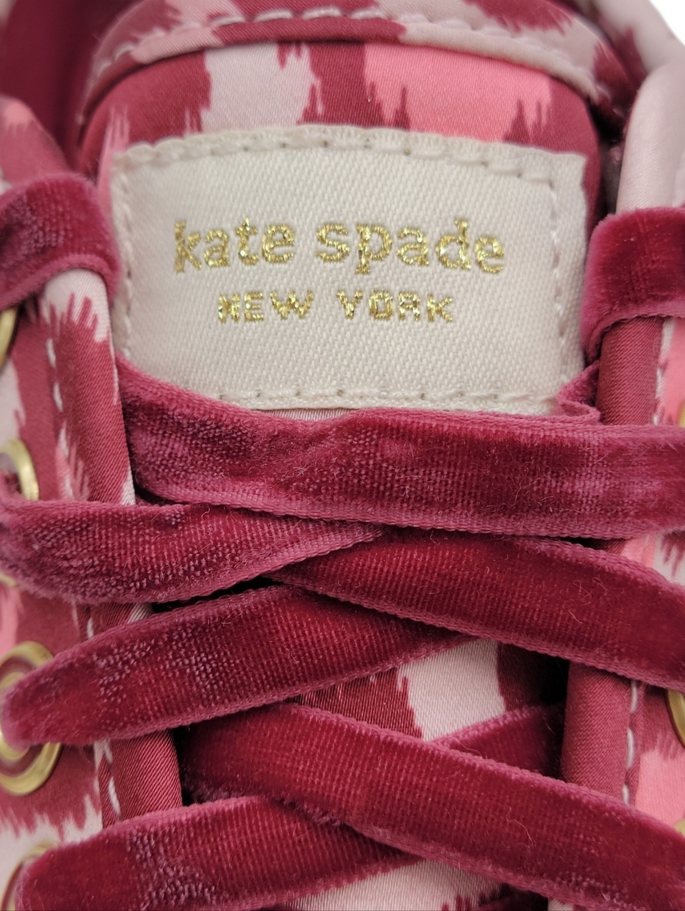 Keds Kate Spade Sneakers Women Size 7 Pink Burgundy Satin Velvet Shoelaces Logo - Picture 3 of 13